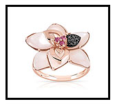 Bague or 375 rose grenat rhodolite diamant noir et nacre