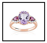 Bague or 375 rose pierre fine et diamant